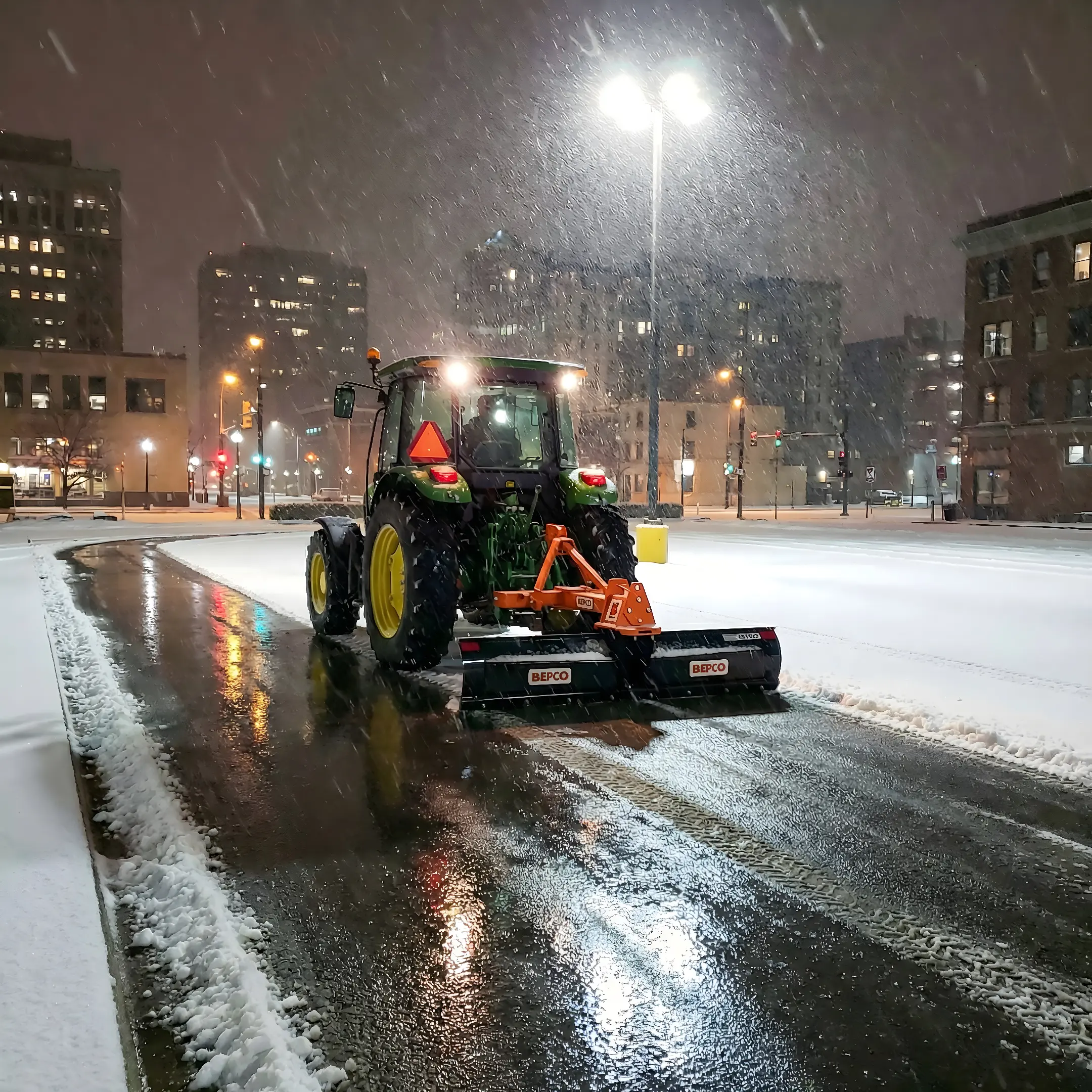 BRB-296Rear blade clearing snow from a parking lot