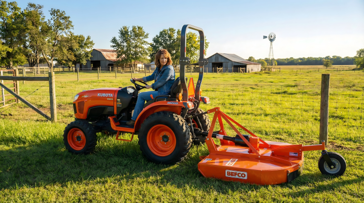 Rotary cutter mowing a field
